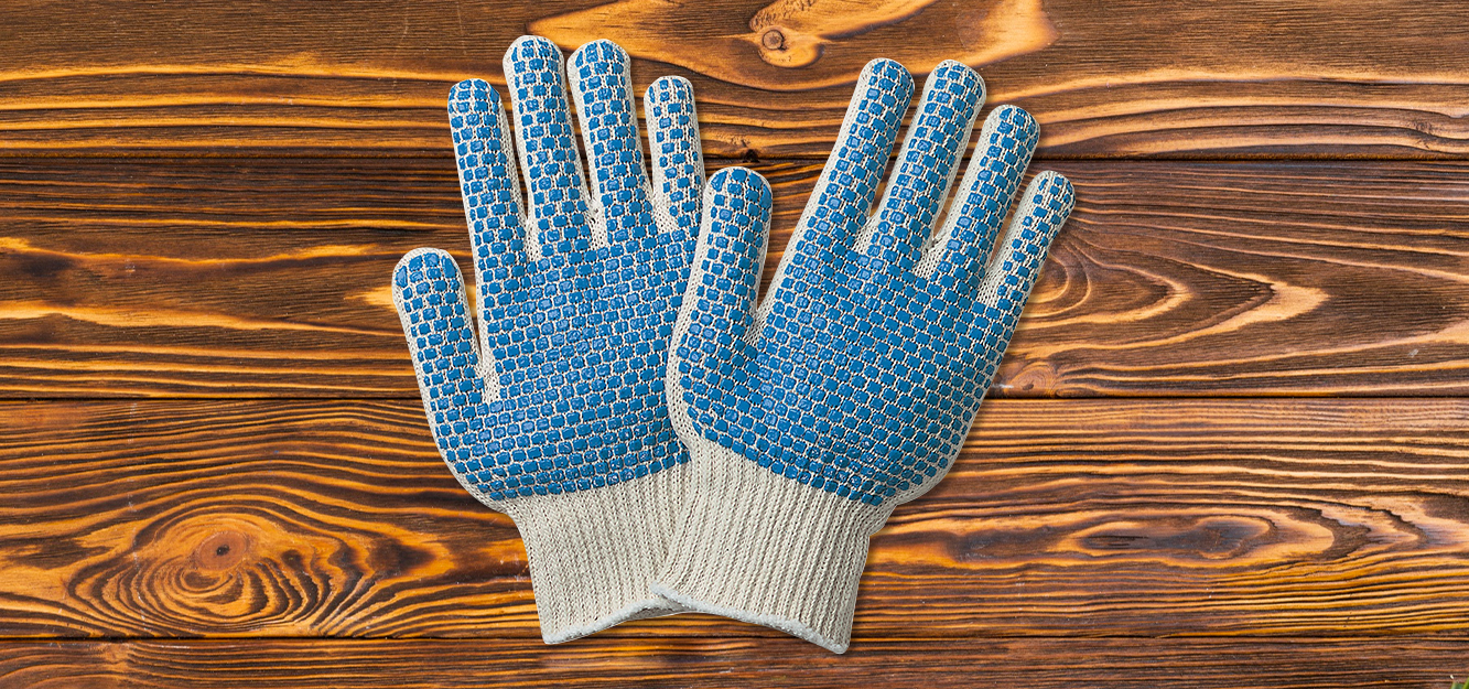 PVC Blue Dot Knit Gloves